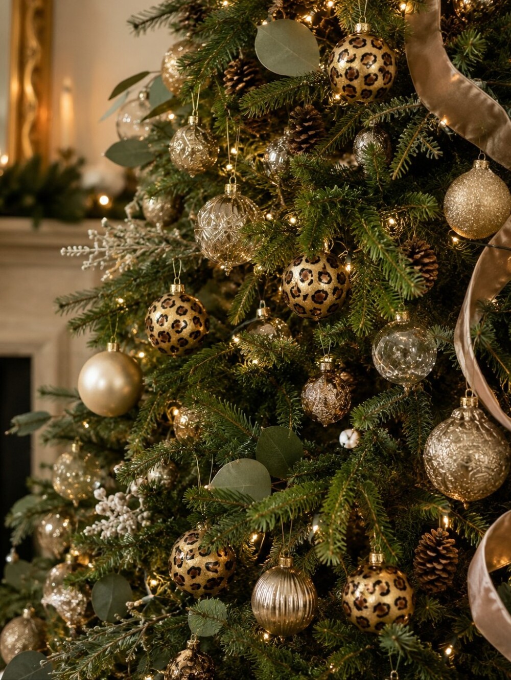 Pier 1 Gold Leopard Print Christmas Ornaments Decorative Hanging Holiday Tree